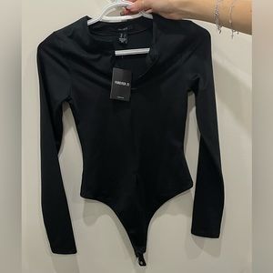 forever 21 bodysuit black small zip up